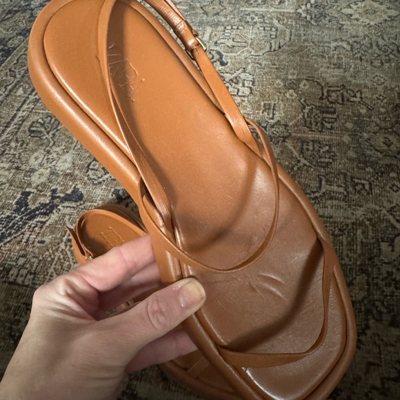 ZARA Flat Platform Strappy Leather Sandals Camel Sz 40/9.5 Chic Minimalist 90s - Picture 11 of 14